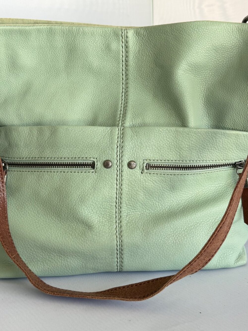 The Sak Mint Green Leather Hobo Shoulder Bag Brown Strap